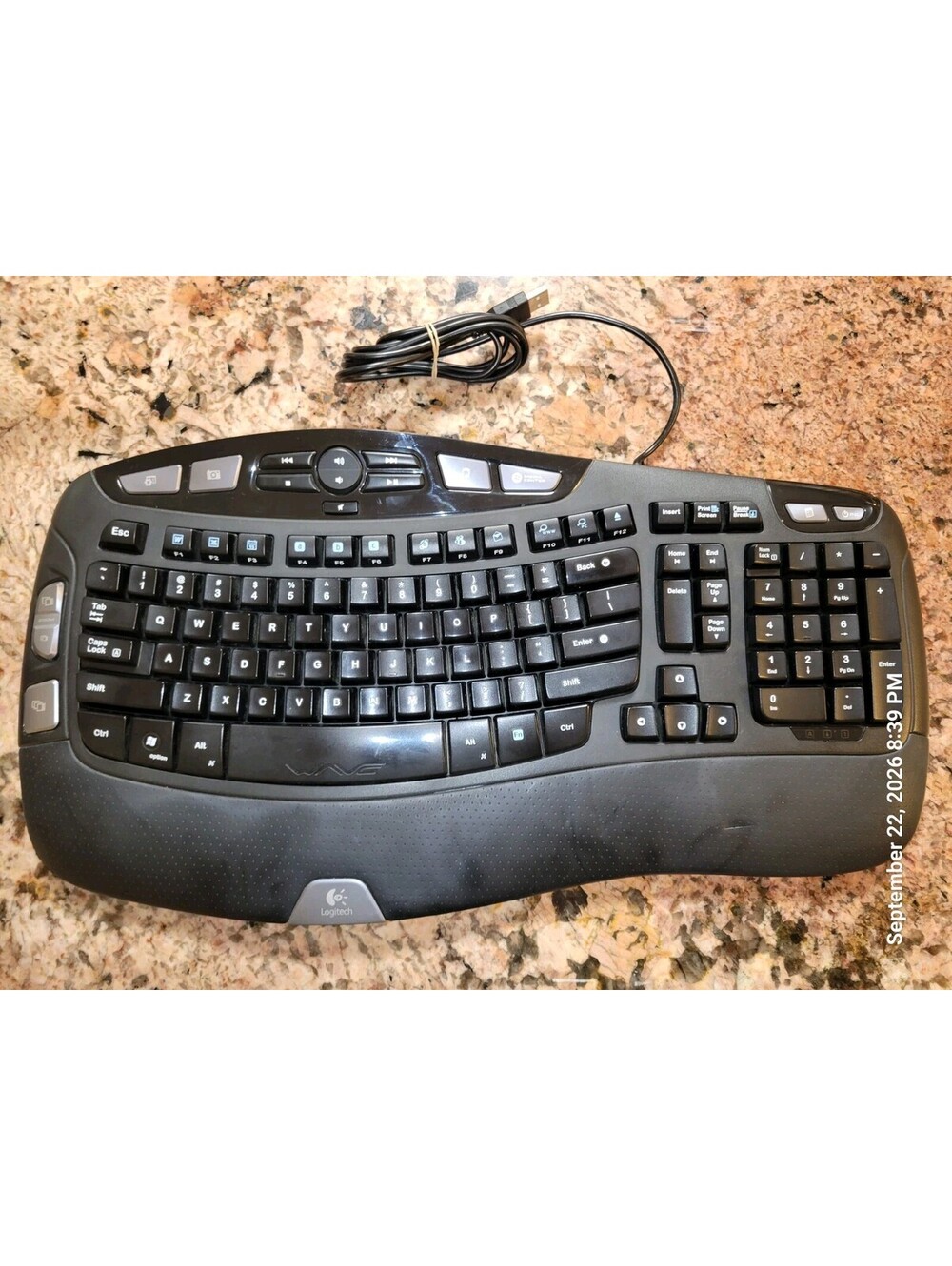 Logitech Wave Ergonomic Keyboard Y-UV90 USB Wired - Tested & Working